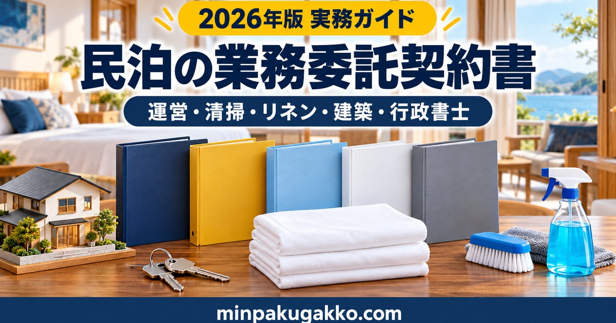 民泊の運営・清掃・リネン・建築・行政書士の業務委託契約書を整理するイメージ