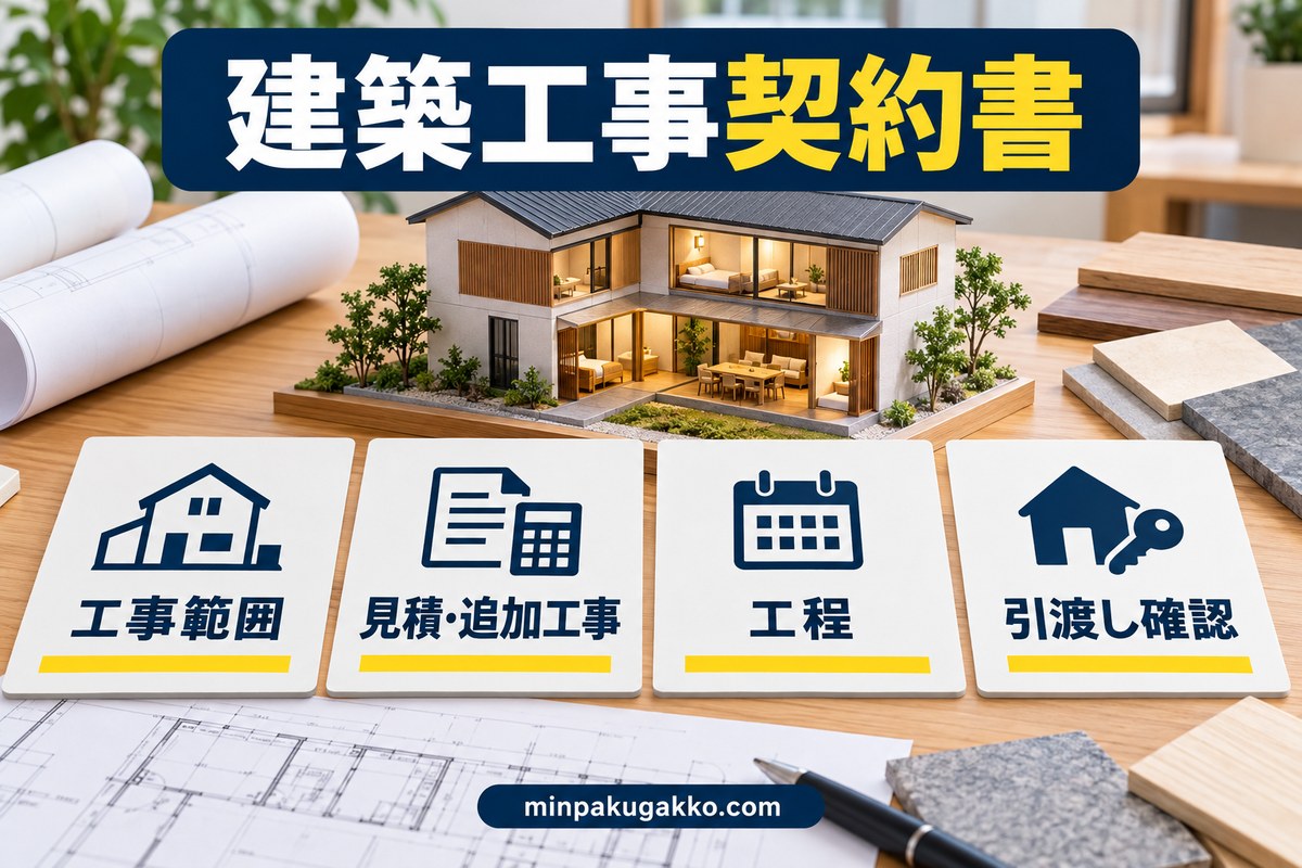 建築リフォーム工事契約書の工事範囲・見積・工程・引渡しを確認する図