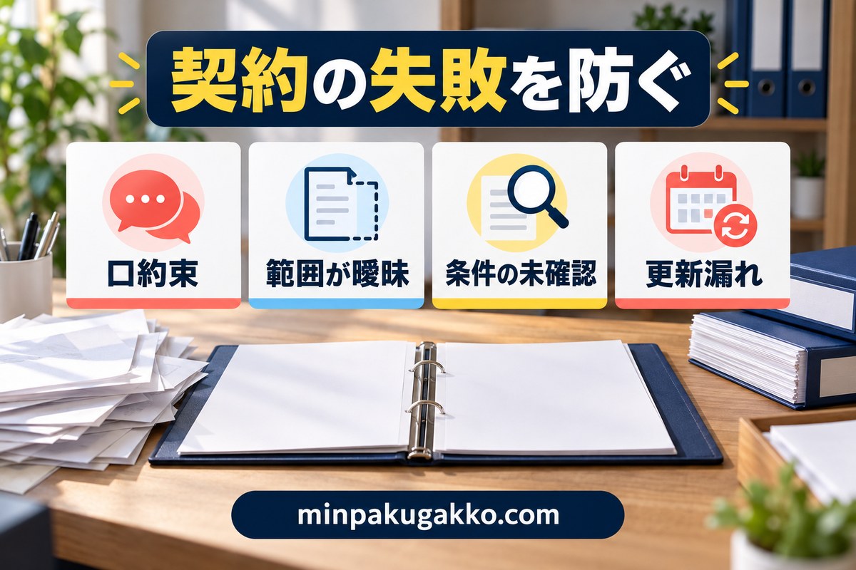 口約束・曖昧な業務範囲・条件未確認・更新漏れを防ぐ図