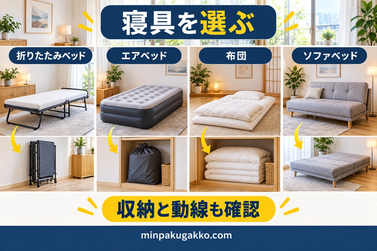 折りたたみベッド・エアベッド・布団・ソファベッドを比較する図