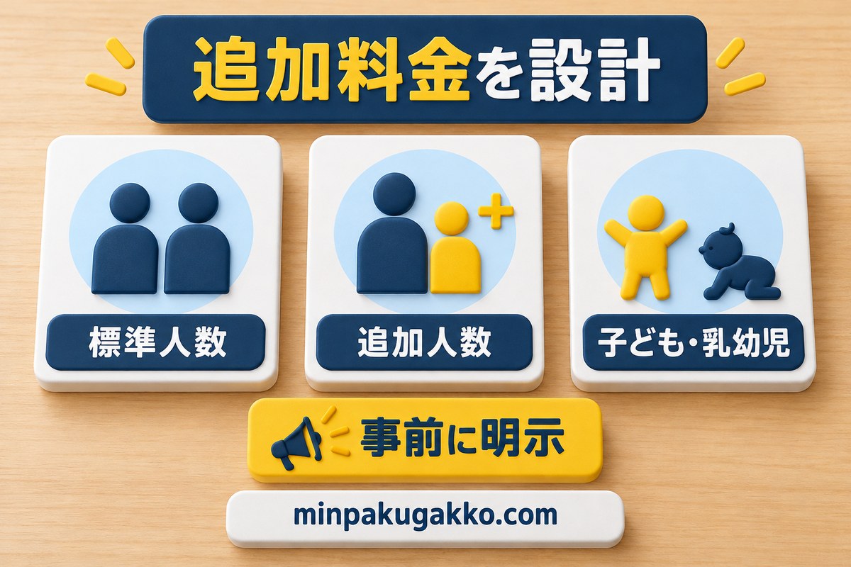民泊の追加料金を標準人数・追加人数・子ども料金で設計する図
