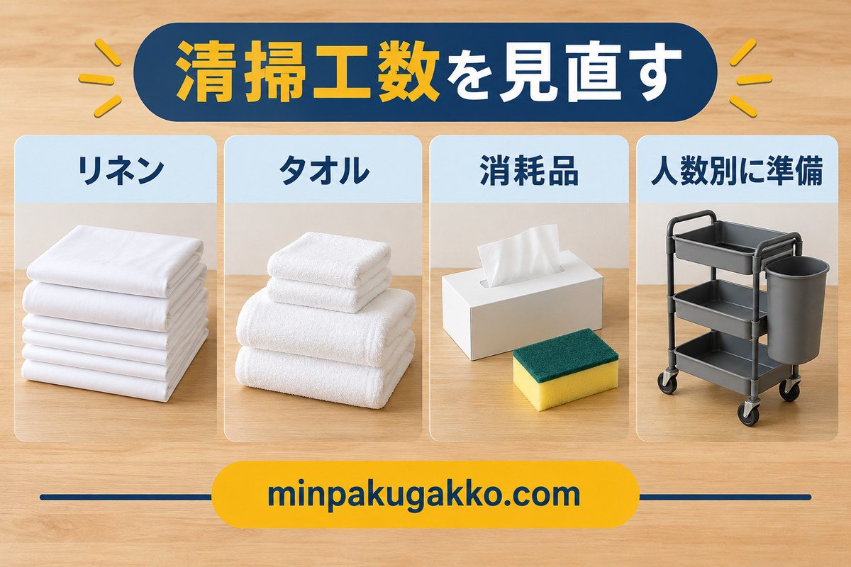 追加人数に合わせてリネン・タオル・消耗品を準備する図