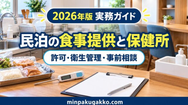 民泊の食事提供で飲食店営業許可・衛生管理・保健所相談を確認するイメージ