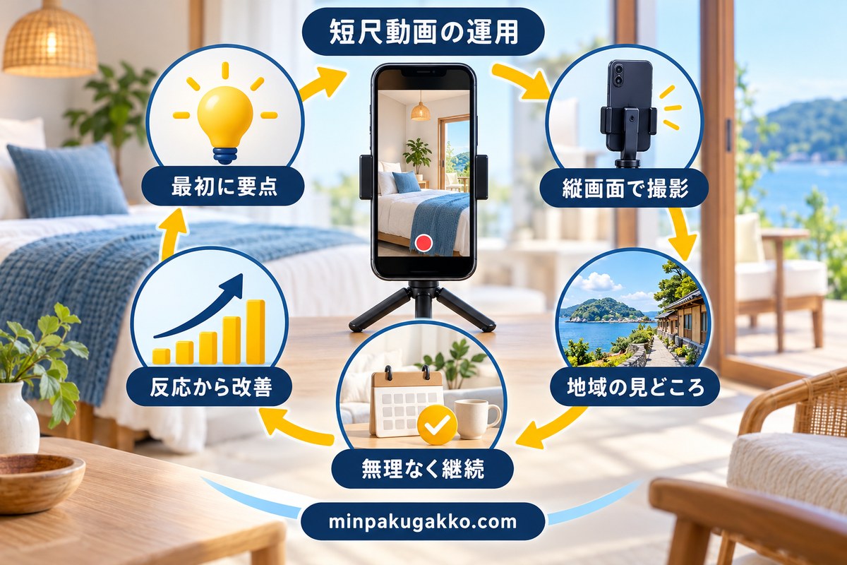 民泊の短尺動画を企画し継続改善する図