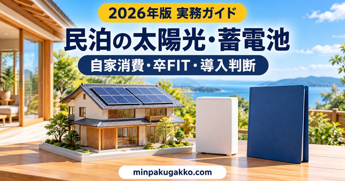 民泊の太陽光・蓄電池で自家消費・卒FIT・導入判断を整理するイメージ