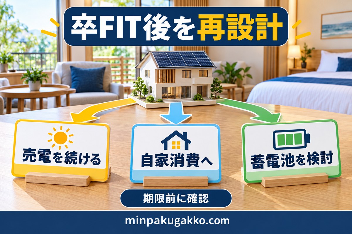卒FIT後に売電・自家消費・蓄電池の選択肢を比較する図